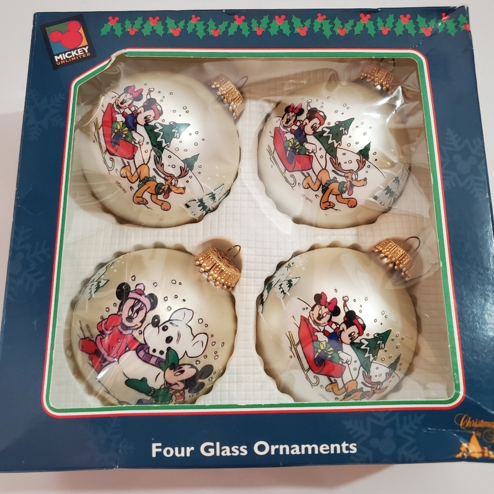 Disney Four‎ Glass Ornaments Vintage